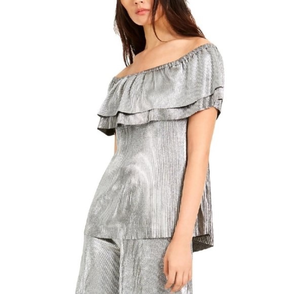 MICHAEL Michael Kors Petites Metallic Pleated Top - Picture 1 of 4